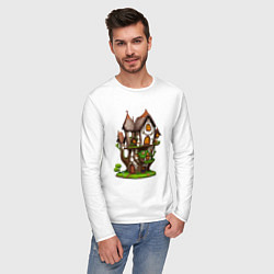 Лонгслив хлопковый мужской Многоэтажный сказочный домик, цвет: белый — фото 2