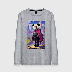 Лонгслив хлопковый мужской Панда в стране чудес - нейросеть, цвет: меланж