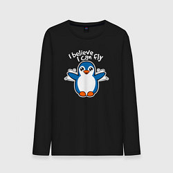 Лонгслив хлопковый мужской Fly penguin, цвет: черный