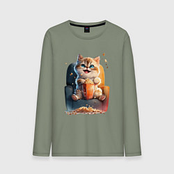 Мужской лонгслив Веселый котик с попкорном