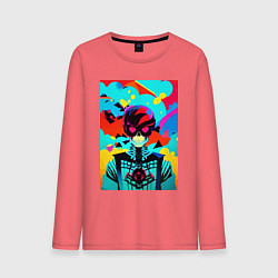 Лонгслив хлопковый мужской Прикольный черепок - поп-арт, цвет: коралловый