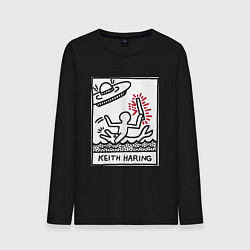 Лонгслив хлопковый мужской Кит Харинг НЛО - картина поп арт, цвет: черный
