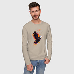 Лонгслив хлопковый мужской Орел парящая птица абстракция, цвет: миндальный — фото 2
