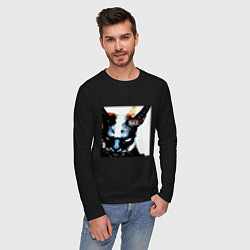 Лонгслив хлопковый мужской Slipkat Meowa, цвет: черный — фото 2