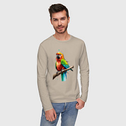 Лонгслив хлопковый мужской Попугай какаду, цвет: миндальный — фото 2
