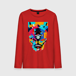 Лонгслив хлопковый мужской Funny skull - pop art, цвет: красный