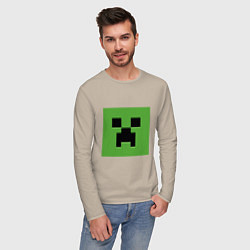 Лонгслив хлопковый мужской Minecraft creeper face, цвет: миндальный — фото 2