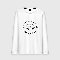 Лонгслив хлопковый мужской Надпись Я ведьма, цвет: белый