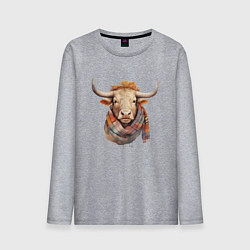 Мужской лонгслив Бык в шарфе осень