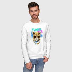 Лонгслив хлопковый мужской Кот рэпер: funky - AI art, цвет: белый — фото 2