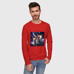 Лонгслив хлопковый мужской Dogs and cats in space, цвет: красный — фото 2