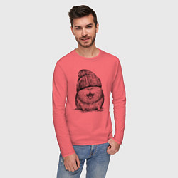 Лонгслив хлопковый мужской Морская свинка на стиле, цвет: коралловый — фото 2
