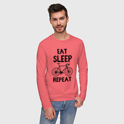 Лонгслив хлопковый мужской Eat sleep bike repeat, цвет: коралловый — фото 2