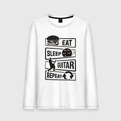 Лонгслив хлопковый мужской Eat sleep guitar repeat, цвет: белый