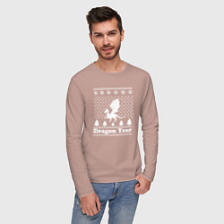 Лонгслив хлопковый мужской Sweater dragon year, цвет: пыльно-розовый — фото 2