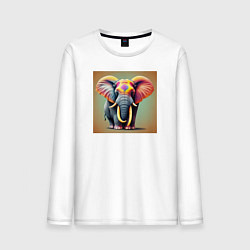 Лонгслив хлопковый мужской Слон красочный стиль, цвет: белый