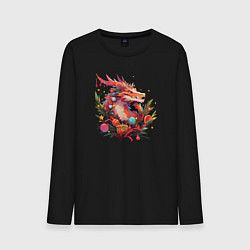 Лонгслив хлопковый мужской Christmas angry dragon, цвет: черный