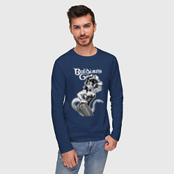 Лонгслив хлопковый мужской Карлах зайчик - Baldurs gate 3 - чб, цвет: тёмно-синий — фото 2