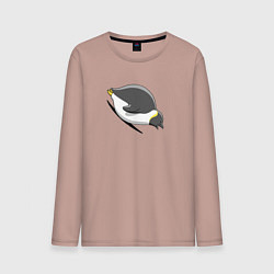 Лонгслив хлопковый мужской Мультяшный пингвин едет с горы, цвет: пыльно-розовый