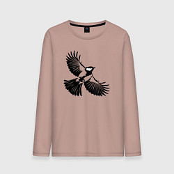 Лонгслив хлопковый мужской Синица трафарет, цвет: пыльно-розовый