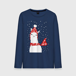 Мужской лонгслив Лама - альпака в шапочке и шарфе