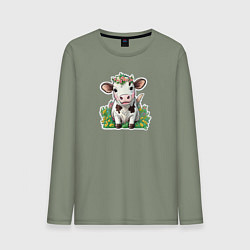 Мужской лонгслив Коровка в весенних цветах