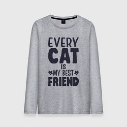 Лонгслив хлопковый мужской Every cat is my best friend, цвет: меланж
