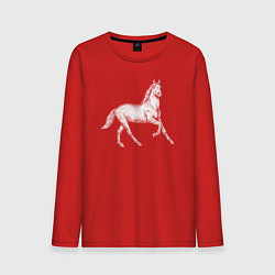 Лонгслив хлопковый мужской Белая лошадь на скаку, цвет: красный