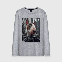 Лонгслив хлопковый мужской Dude bull terrier in New York - ai art, цвет: меланж