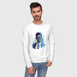 Лонгслив хлопковый мужской Зомби в пиджаке, цвет: белый — фото 2