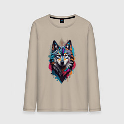 Лонгслив хлопковый мужской Волк в стиле Граффити, цвет: миндальный