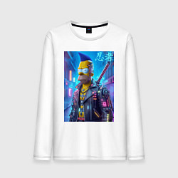 Лонгслив хлопковый мужской Cyber ninja Homer Simpson - ai art, цвет: белый