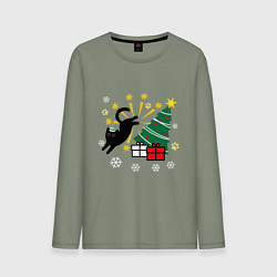 Мужской лонгслив Кот и елка