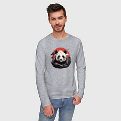 Лонгслив хлопковый мужской Панда с красным солнцем, цвет: меланж — фото 2