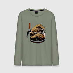 Мужской лонгслив Большая волна в Канагаве в чайнике с кофе