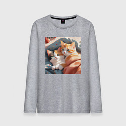 Лонгслив хлопковый мужской Милые котята под одеялом, цвет: меланж