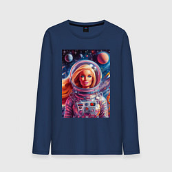 Лонгслив хлопковый мужской Красавица Барби в космосе - нейросеть, цвет: тёмно-синий