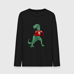 Лонгслив хлопковый мужской Динозавр в новогоднем свитере, цвет: черный