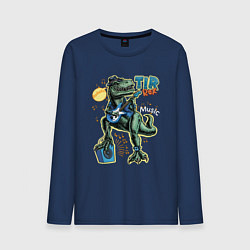 Мужской лонгслив Тираннозавр с гитарой в шляпе
