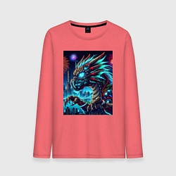 Лонгслив хлопковый мужской Cyber dragon - ai art neon, цвет: коралловый