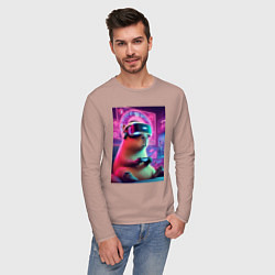 Лонгслив хлопковый мужской Каппи в виртуальном шлеме, цвет: пыльно-розовый — фото 2