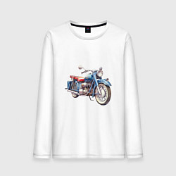 Лонгслив хлопковый мужской Ретро мотоцикл олдскул, цвет: белый