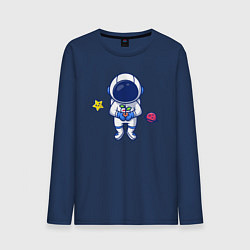 Лонгслив хлопковый мужской Космонавт с цветком, цвет: тёмно-синий