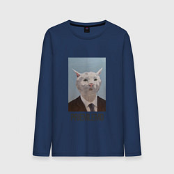 Лонгслив хлопковый мужской Приемлемо - кот мем в живописи, цвет: тёмно-синий