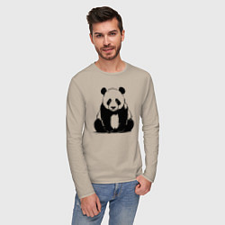 Лонгслив хлопковый мужской Грустная панда сидит, цвет: миндальный — фото 2