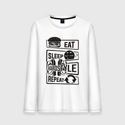 Лонгслив хлопковый мужской Eat sleep hardstyle, цвет: белый