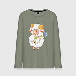 Мужской лонгслив Мультяшный барашек с цветком