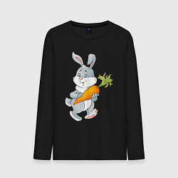 Лонгслив хлопковый мужской Мультяшный заяц с морковкой, цвет: черный