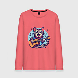 Мужской лонгслив Полосатый кот играет на гитаре