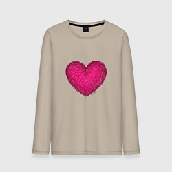 Лонгслив хлопковый мужской Рисунок сердце розового цвета, цвет: миндальный